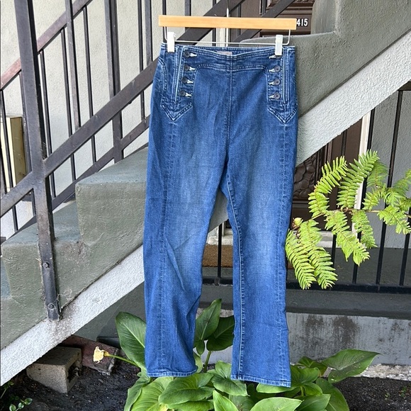 MOTHER The Sailor Tripper Three Little Ships High Rise Cropped Flare Jeans Sz 27 - Picture 5 of 10